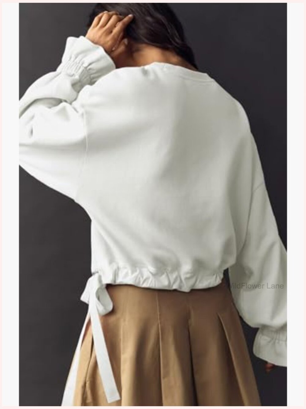 Oversized Crewneck Sweatshirt with Drawstring Hem Ruffle Cuff Pullover Blouse - Picture 2 of 6